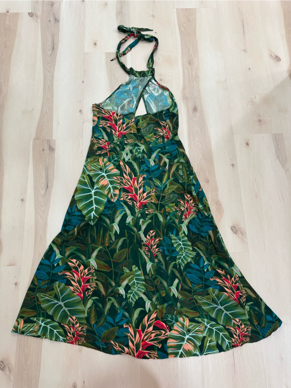 FARM Rio Anthropologie Foliage Jungle Green Cut Out Halter Cover-Up Midi Dress M - Picture 8 of 14